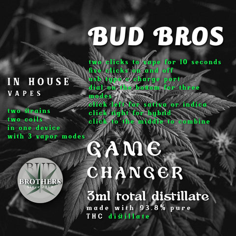 Bud Brothers Game Changer 3ml/3000mg Split Dual Strain THC Disposable Pod Device